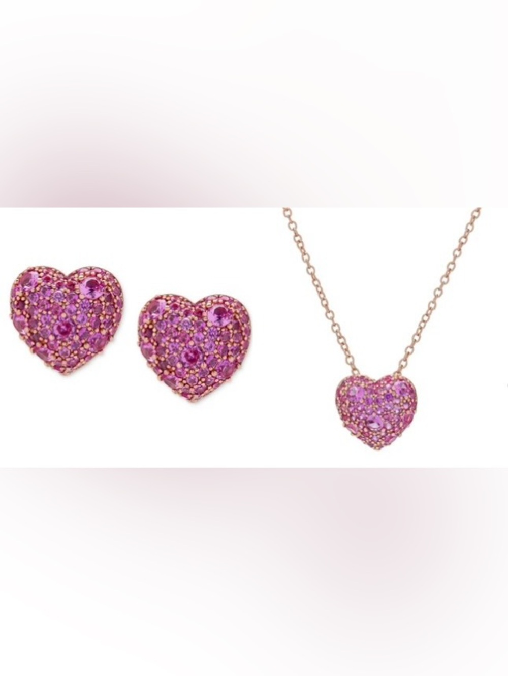 RH Macys Pink Sapphire Heart Necklace and Earrings Set